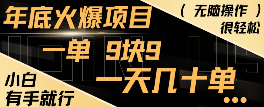 年底火爆项目，一单9.9，一天几十单，只需一部手机，傻瓜式操作，小白有手就行-随风资源网