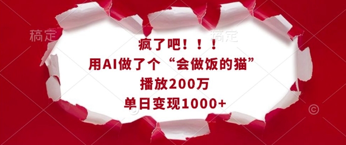疯了吧！用AI做了个“会做饭的猫”，播放200万，单日变现1k-随风资源网