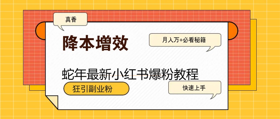 蛇年最新小红书爆粉教程，狂引副业粉，月入万+必看-随风资源网