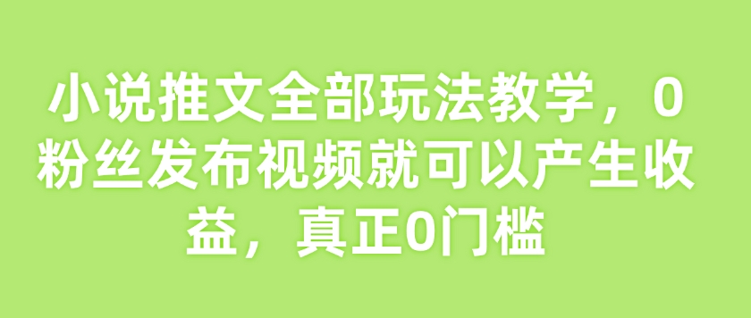 小说推文全部玩法教学，0粉丝发布视频就可以产生收益，真正0门槛-随风资源网