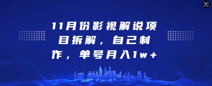 11月份影视解说项目拆解，自己制作，单号月入1w+【揭秘】-随风资源网