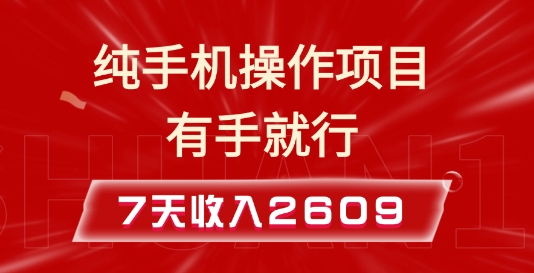 纯手机操作的小项目，有手就能做，7天收入2609+实操教程【揭秘】-随风资源网