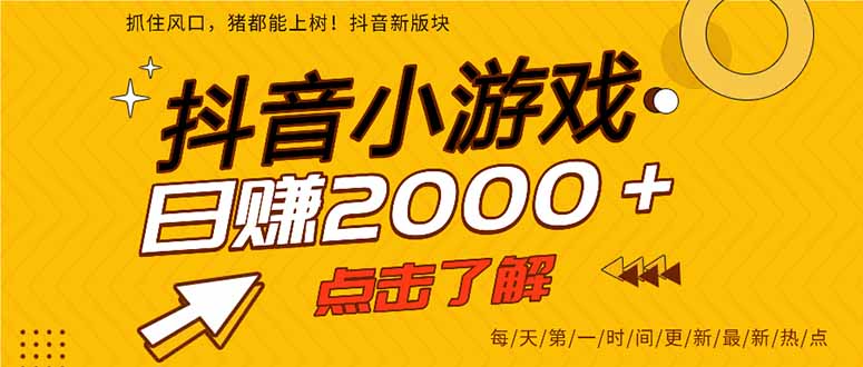 抖音小游戏，最新风口项目，亲测单游戏2000+感兴趣点击了解。-随风资源网