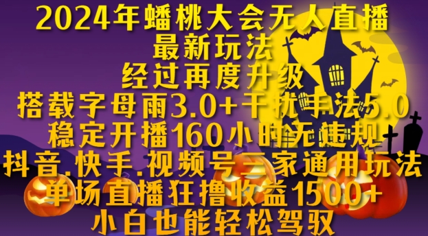 2024年蟠桃大会无人直播最新玩法，稳定开播160小时无违规，抖音、快手、视频号三家通用玩法【揭秘】-随风资源网