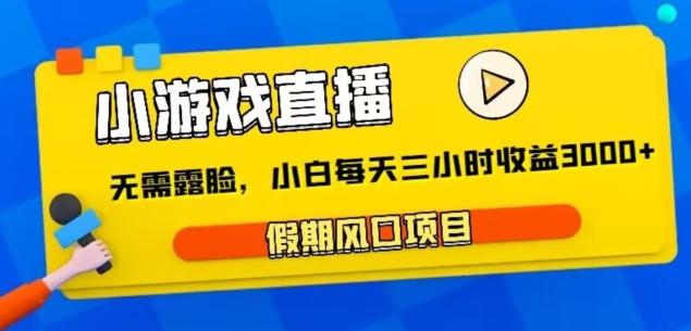 小游戏直播，假期风口项目，无需露脸，小白每天三小时，到账3000+-随风资源网
