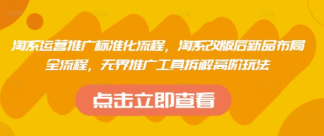 淘系运营推广标准化流程，​淘系改版后新品布局全流程，无界推广工具拆解高阶玩法-随风资源网