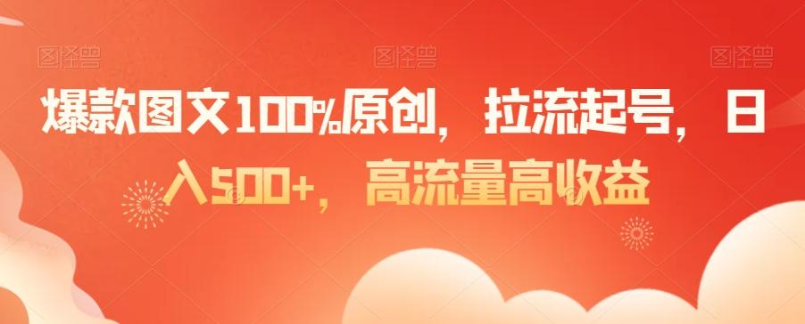 爆款图文100%原创，拉流起号，日入500+，高流量高收益【揭秘】-随风资源网