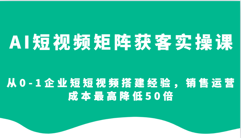 AI短视频矩阵获客实操课，从0-1企业短短视频搭建经验，销售运营成本最高降低50倍-随风资源网