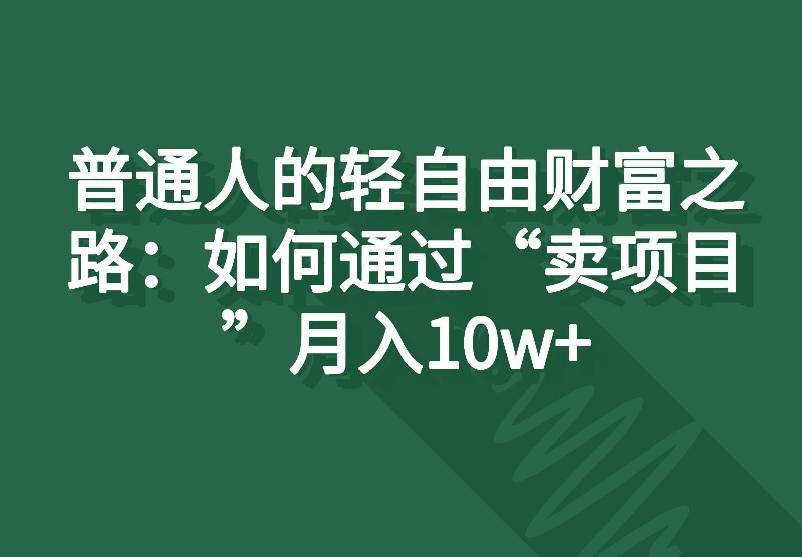 普通人的轻自由财富之路：如何通过“卖项目”月入10w+-随风资源网