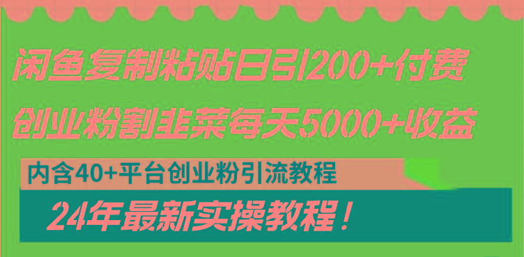 闲鱼复制粘贴日引200+付费创业粉，割韭菜日稳定5000+收益，24年最新教程！-随风资源网