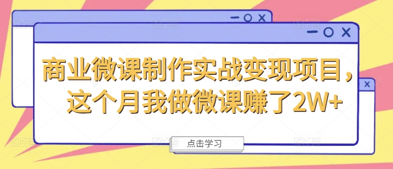 商业微课制作实战变现项目，这个月我做微课赚了2W+-随风资源网
