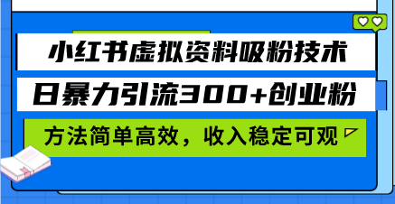 小红书虚拟资料吸粉技术，日暴力引流300+创业粉，方法简单高效，收入稳…-随风资源网