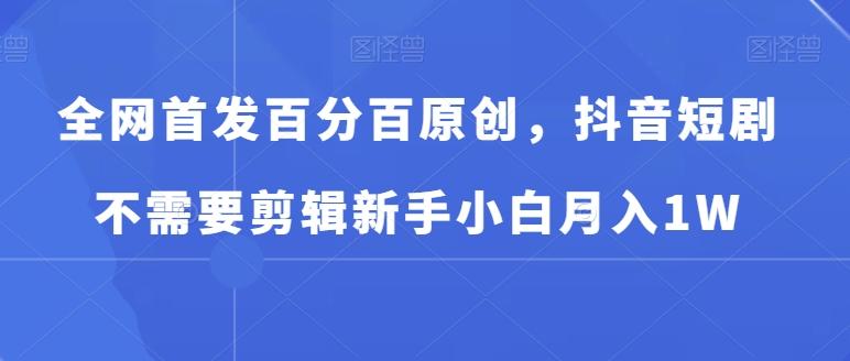 全网首发百分百原创，抖音短剧不需要剪辑新手小白月入1W-随风资源网