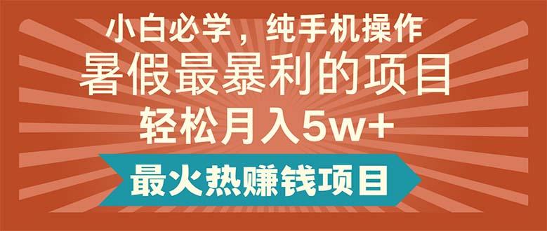 小白必学，纯手机操作，暑假最暴利的项目轻松月入5w+最火热赚钱项目-随风资源网