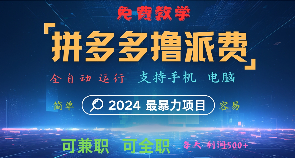 拼多多撸派费，2024最暴利的项目。软件全自动运行，日下1000单。每天利润500+，免费-随风资源网