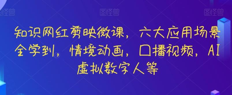 知识网红剪映微课，六大应用场景全学到，情境动画，囗播视频，AI虚拟数字人等-随风资源网
