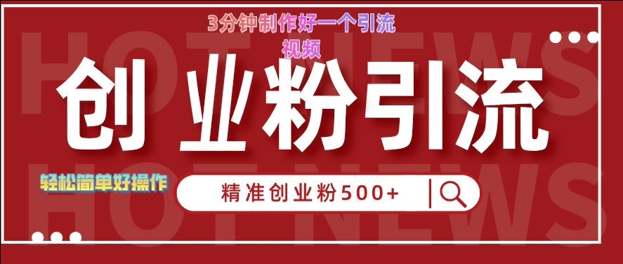 快手被动引流创业粉500+的玩法，3分钟制作好一个引流视频，轻松简单好操作【揭秘】-随风资源网