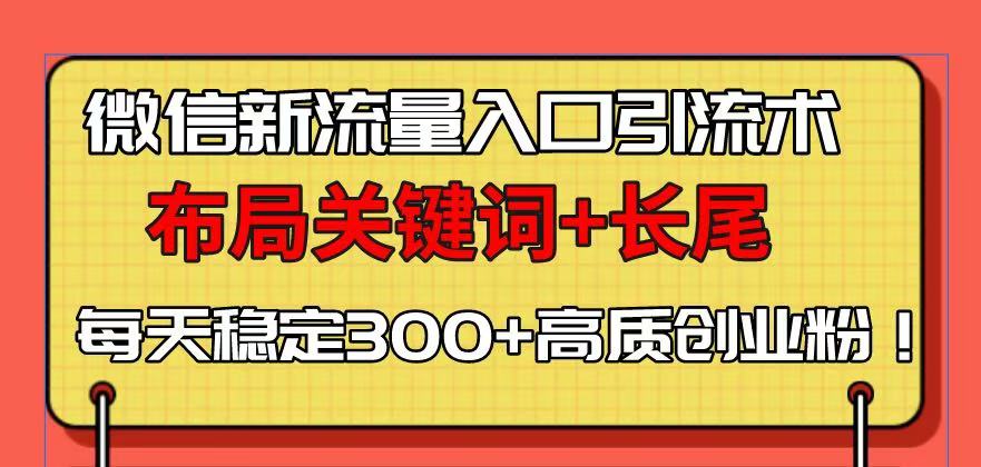 微信新流量入口引流术，布局关键词+长尾，每天稳定300+高质创业粉！-随风资源网