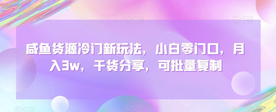 咸鱼货源冷门新玩法，小白零门口，月入3w，干货分享，可批量复制-随风资源网