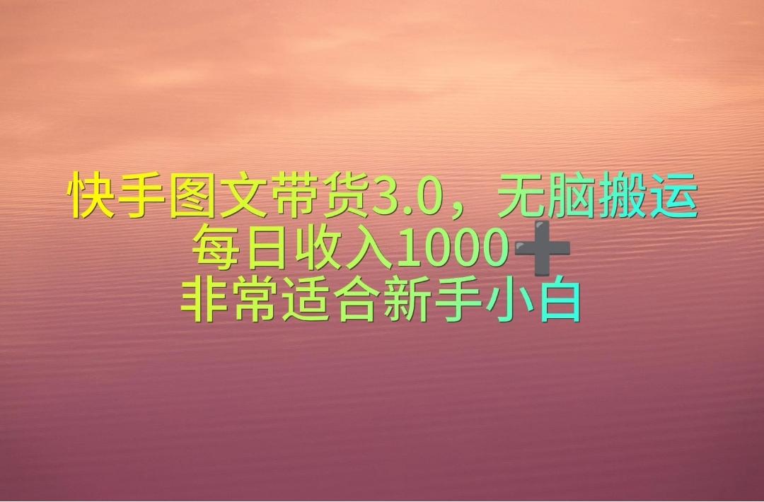 快手图文带货3.0，无脑搬运，每日收入1000＋，非常适合新手小白-随风资源网