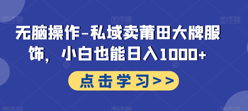 无脑操作-私域卖莆田大牌服饰，小白也能日入1000+-随风资源网