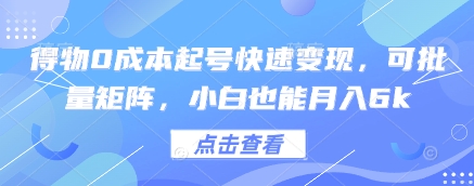 得物0成本起号快速变现，可批量矩阵，小白也能月入6k-随风资源网