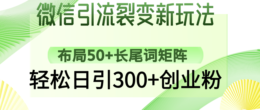 微信引流裂变新玩法：布局50+长尾词矩阵，轻松日引300+创业粉-随风资源网