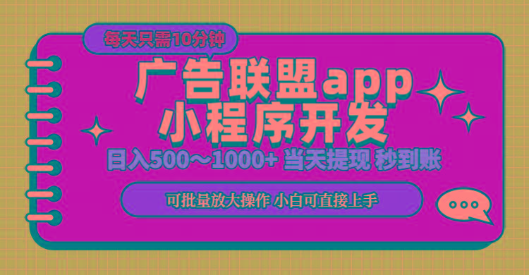 小程序开发 广告赚钱 日入500~1000+ 小白轻松上手！-随风资源网
