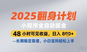2025小程序全自动掘金，48 小时可见收益，日入8张，长期稳定靠谱，小白宝妈轻松上手【揭秘】-随风资源网