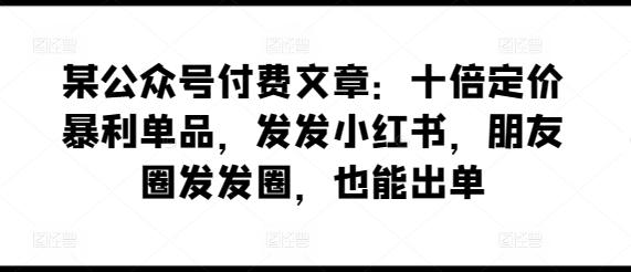 某公众号付费文章：十倍定价暴利单品，发发小红书，朋友圈发发圈，也能出单-随风资源网