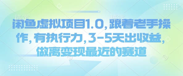 闲鱼虚拟项目1.0，跟着老手操作，有执行力，3-5天出收益，做离变现最近的赛道-随风资源网