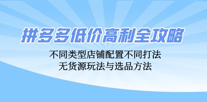 拼多多低价高利全攻略：不同类型店铺配置不同打法，无货源玩法与选品方法-随风资源网