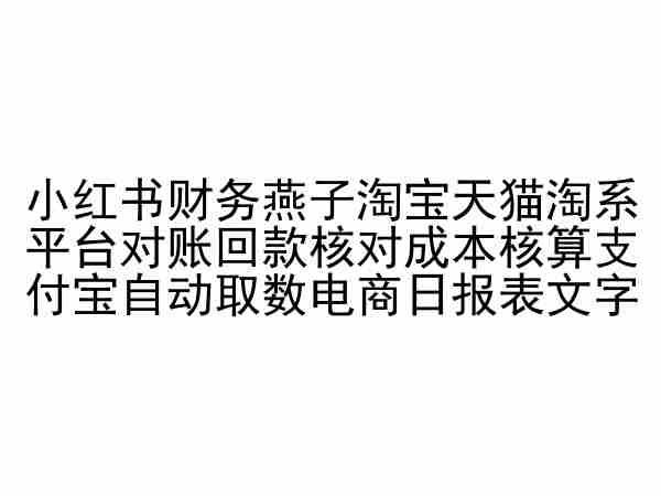 小红书财务燕子淘宝天猫淘系平台对账回款核对成本核算支付宝自动取数电商日报表-随风资源网