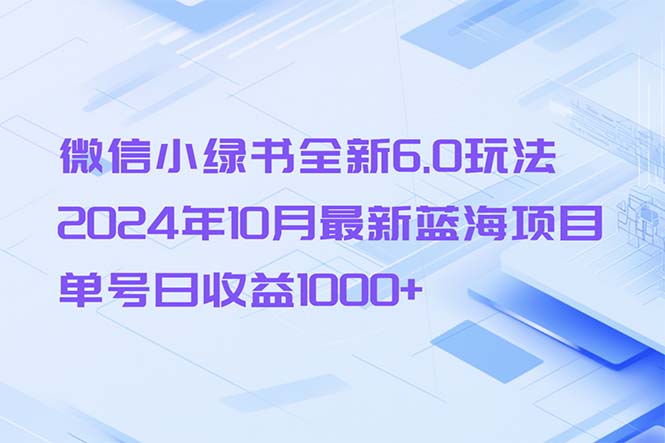 微信小绿书全新6.0玩法，2024年10月最新蓝海项目，单号日收益1000+-随风资源网
