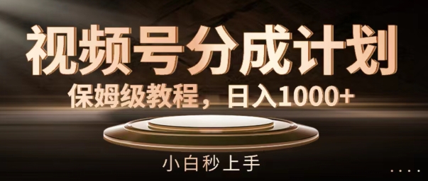 视频号分成计划保姆级教程，日入1K，小白秒上手【揭秘】-随风资源网