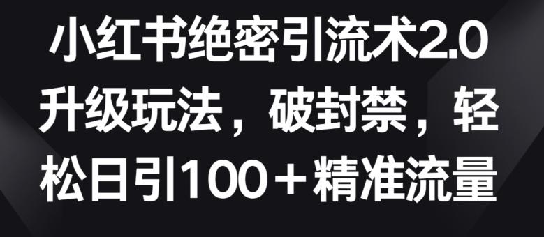 小红书绝密引流术2.0升级玩法，破封禁，轻松日引100+精准流量【揭秘】-随风资源网
