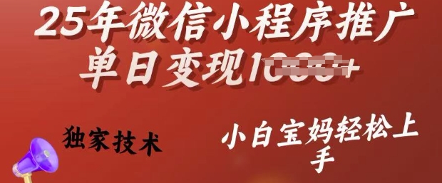 25年微信小程序推广单日变现多张，独家技术，小白宝妈轻松上手【揭秘】-随风资源网