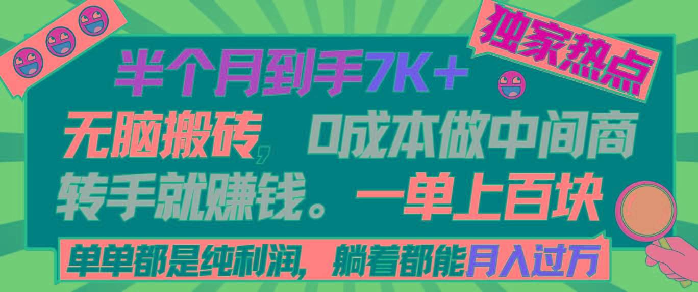 半个月收益7K+，无脑搬砖，0成本做中间商，转手就赚钱，一单上百块，单…-随风资源网
