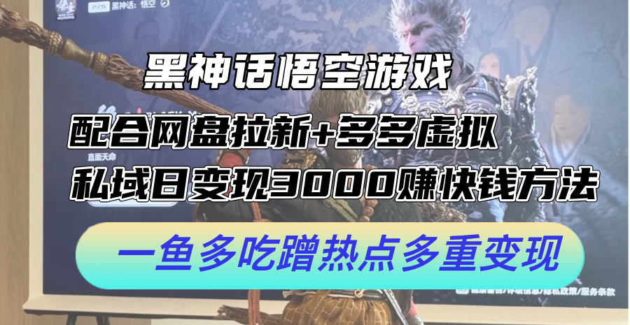 黑神话悟空游戏配合网盘拉新+多多虚拟+私域日变现3k+赚快钱方法，一鱼多吃蹭热点多重变现【揭秘】-随风资源网