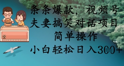 条条爆款，视频号夫妻搞笑对话项目，简单操作，小白轻松日入3张+-随风资源网