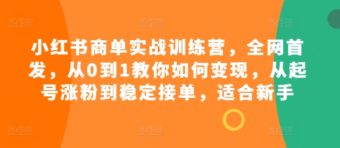 小红书商单实战训练营，全网首发，从0到1教你如何变现，从起号涨粉到稳定接单，适合新手-随风资源网