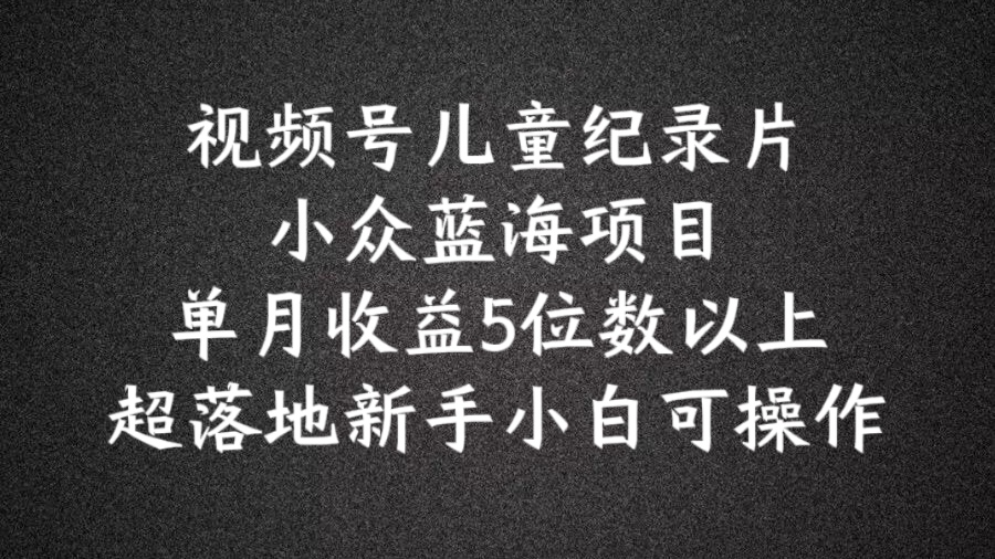2024蓝海项目视频号儿童纪录片科普，单月收益5位数以上，新手小白可操作【揭秘】-随风资源网