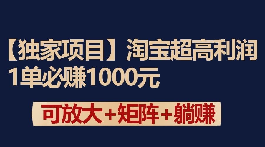 独家淘宝超高利润项目：1单必赚1000元，可放大可矩阵操作-随风资源网