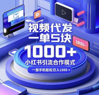 视频代发，一单5块，小红书引流合作模式，一部手机轻松日入多张【揭秘】-随风资源网
