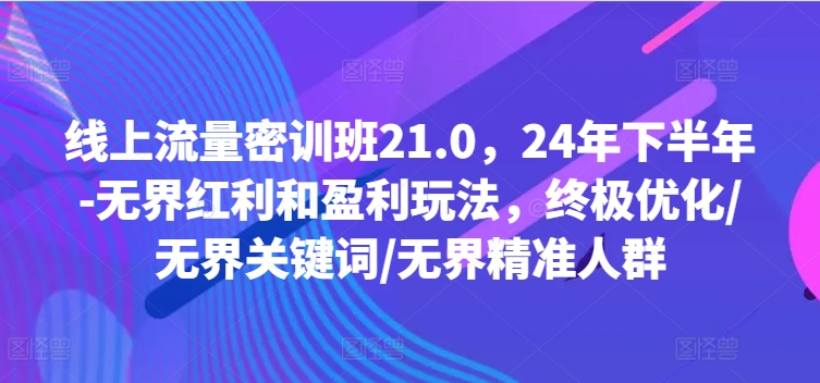 线上流量密训班21.0，24年下半年-无界红利和盈利玩法，终极优化/无界关键词/无界精准人群-随风资源网