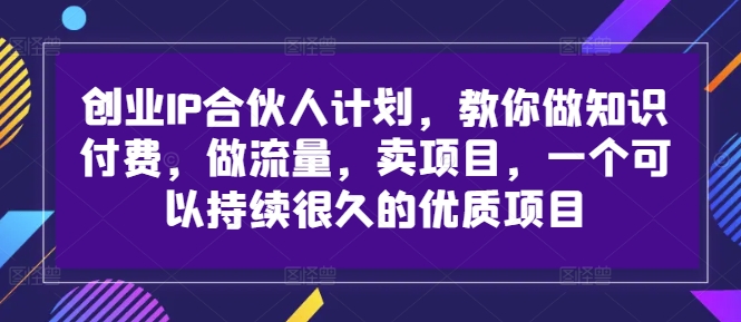 创业IP合伙人计划，教你做知识付费，做流量，卖项目，一个可以持续很久的优质项目-随风资源网