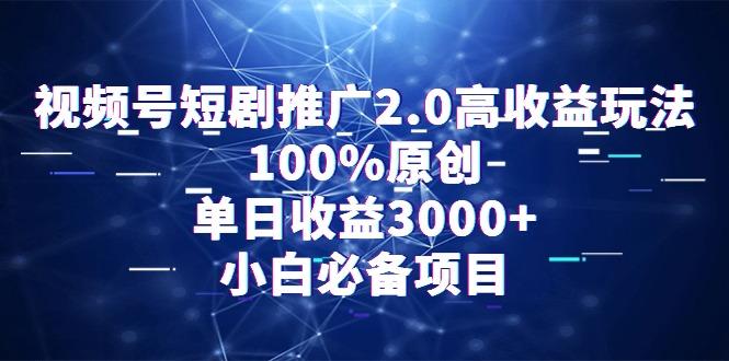 视频号短剧推广2.0高收益玩法，100%原创，单日收益3000+，小白必备项目-随风资源网