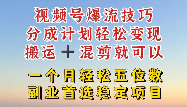 视频号爆流技巧，分成计划轻松变现，搬运 +混剪就可以，一个月轻松五位数稳定项目【揭秘】-随风资源网