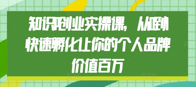 知识IP创业实操课，从0到1快速孵化让你的个人品牌价值百万-随风资源网