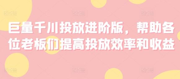 巨量千川投放进阶版，帮助各位老板们提高投放效率和收益-随风资源网